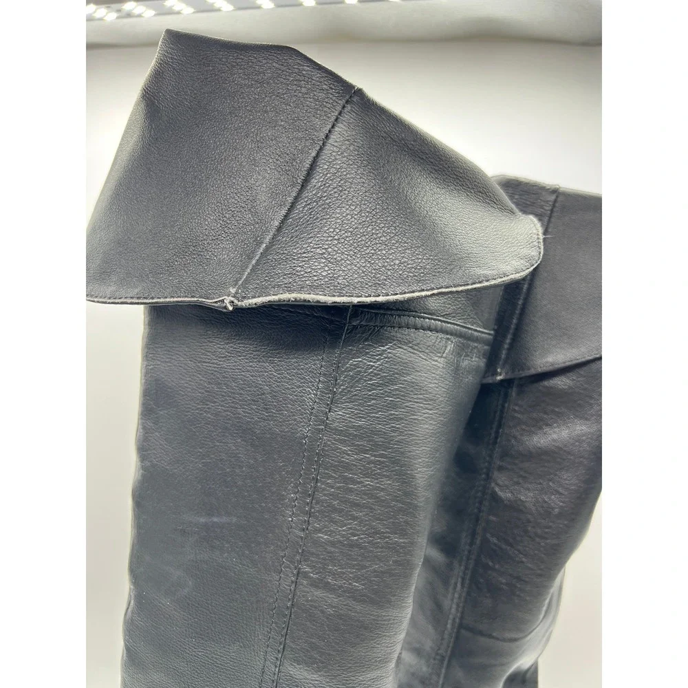 Chinese Laundry Fold Over Knee High Boots Black Faux Leather Size 10 Moto Riding
